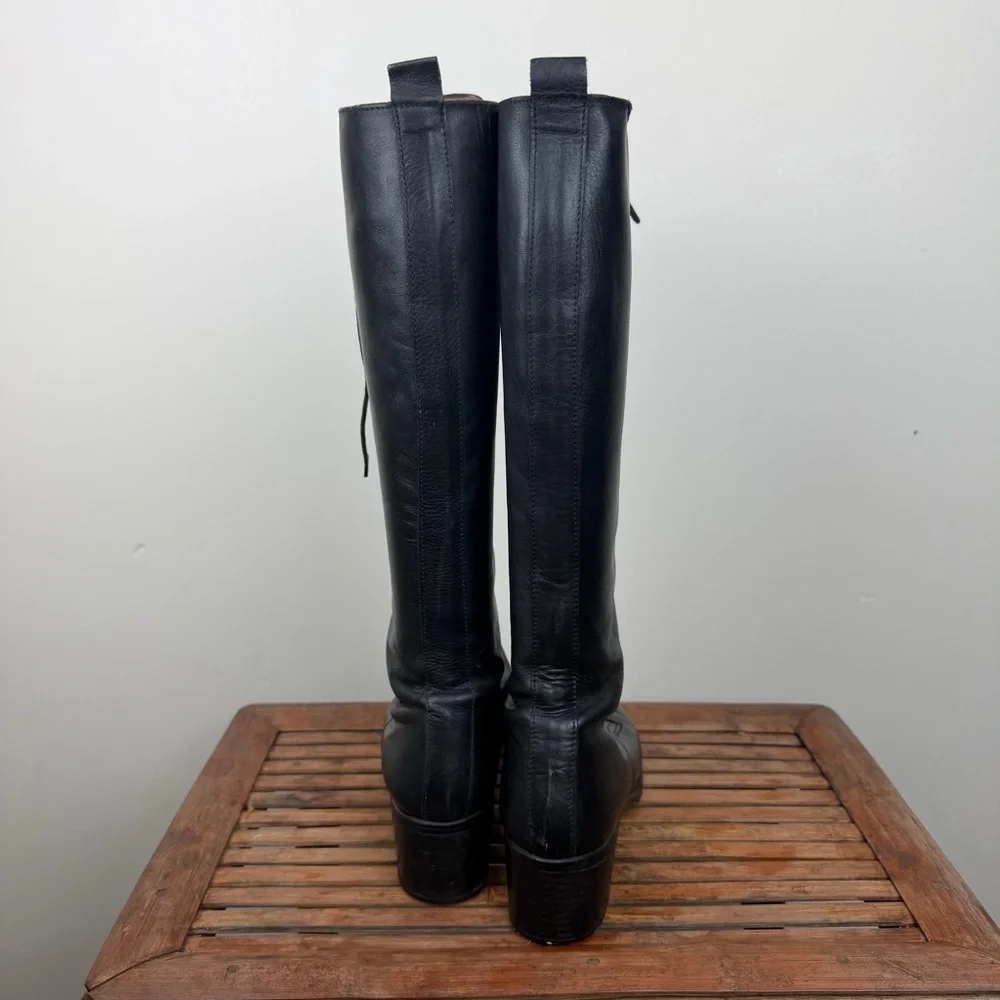 OVVIO Black Leather Lace-Up Knee-High Tall Riding Boots EU 40 - Picture 3 of 9